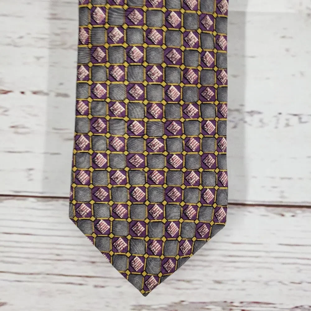 Villa Bugatti Men's Multicolor Geometric 100%Italian Silk Tie